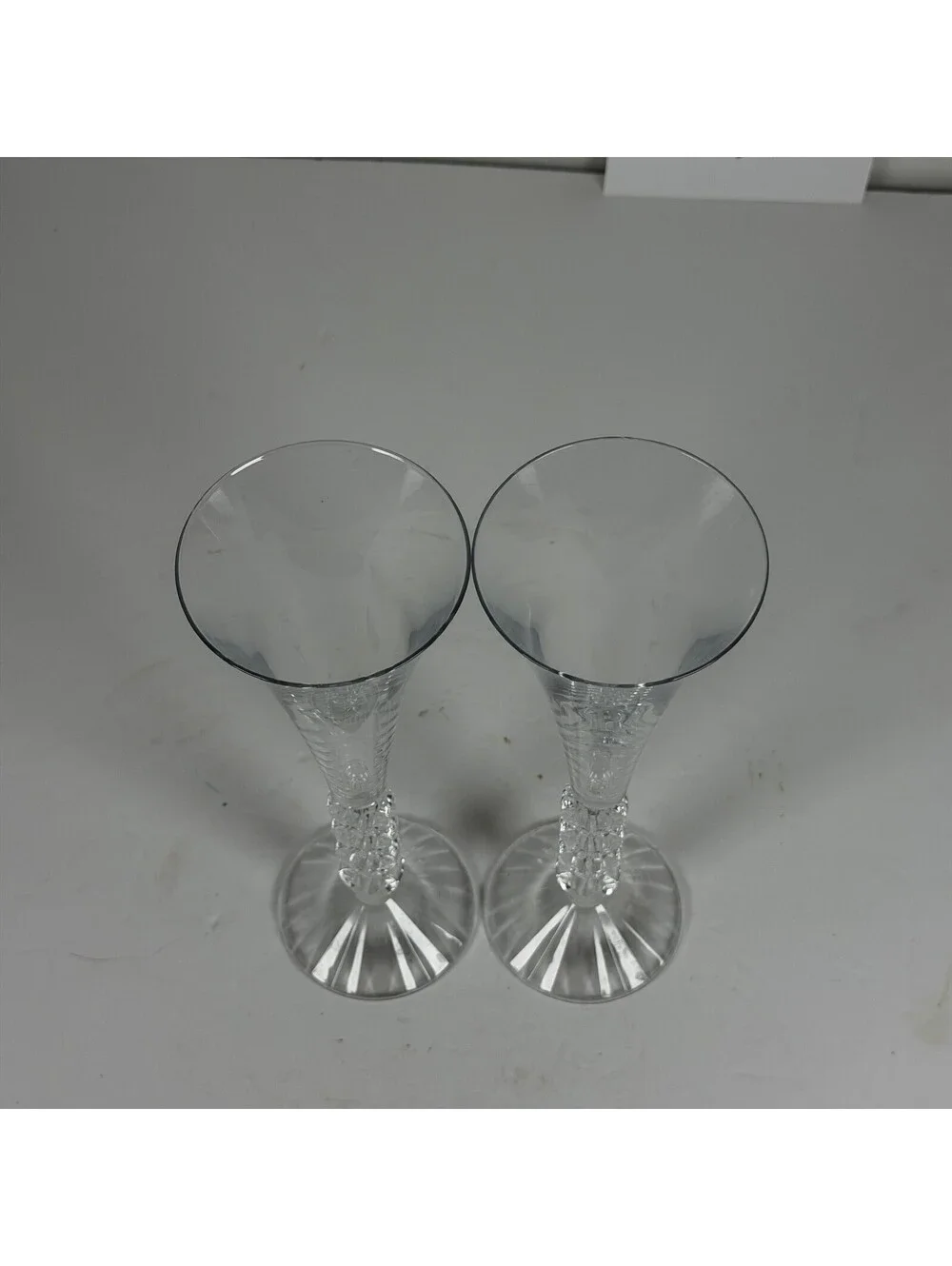 Set of 2 Clear Glass Champagne Flutes with Stacked Heart Stems - S-1